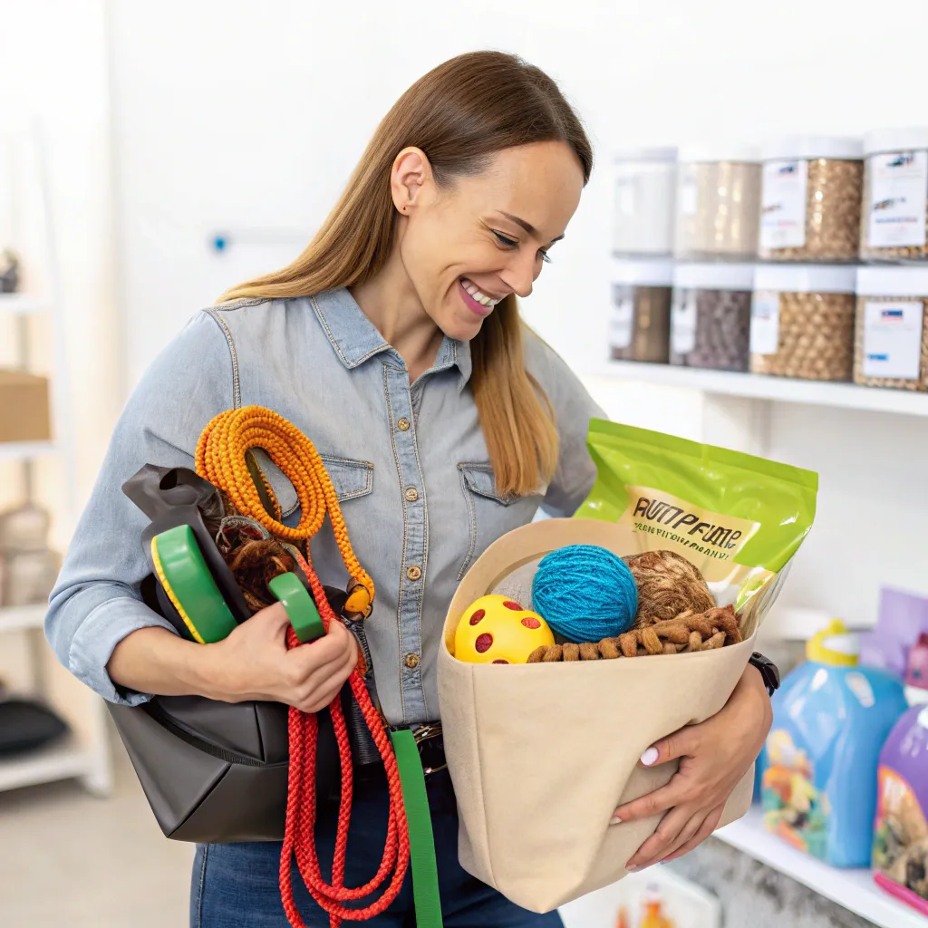 Customer with a variety of pet supplies